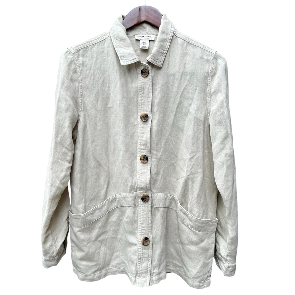 Martha Stewart Collection Women's Beige Linen Blend Safari Jacket Size M